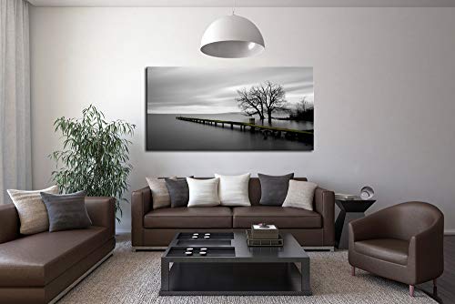 Lake Trees Canvas Wall Art - Modern Minimalist Black and White Landscape Print - 48"L x 24"W