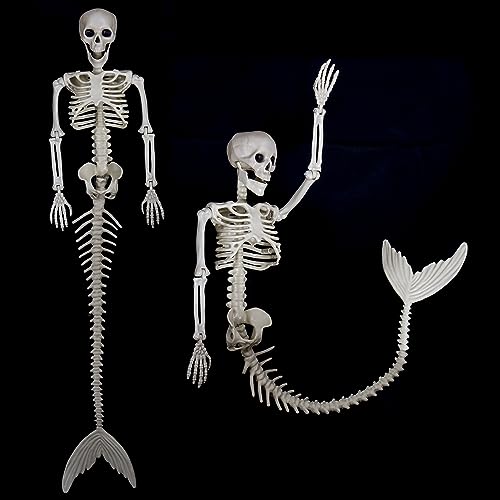 33-Inch Poseable Mermaid Skeleton Halloween Decoration - Hanging Spooky Scene Prop