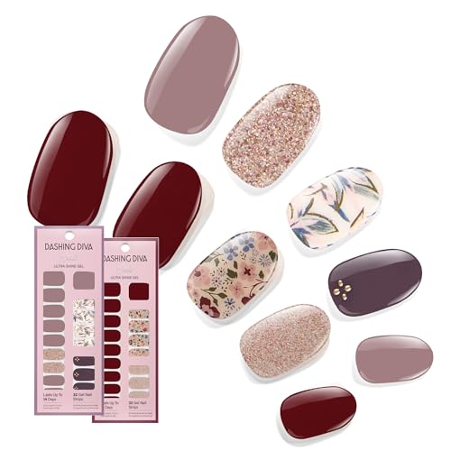 Fall Florals Collection Nail Strips Bundle - Glossy Gel Stickers, 2 Sets - UV Free & Chip Resistant
