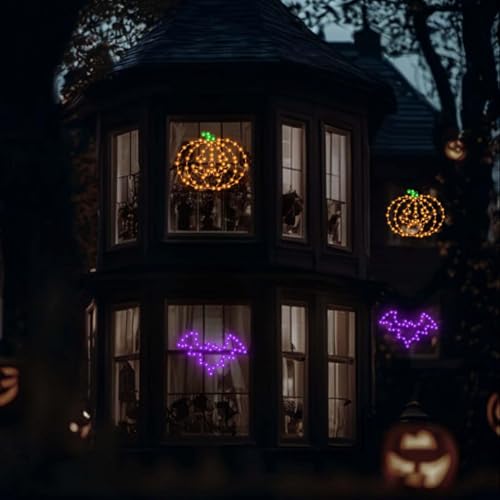 Halloween Bat & Pumpkin Window Lights - 8 Modes Battery & USB Operated Waterproof Decor