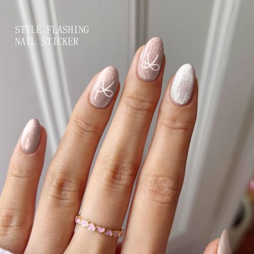 Semi Cured Gel Nail Strips with Cat Eye Design - Long-lasting Nail Art Wraps