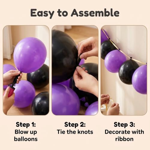 Purple and Black 80pcs 10-Inch Latex Balloons for Halloween Party Decorations