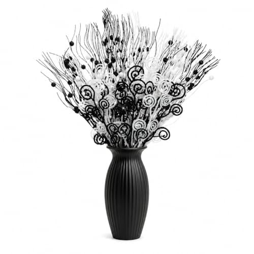 Black & White Halloween Glitter Branches Picks - 36 Pcs Spooky Decor