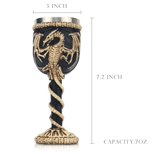 Medieval Gothic Stainless Steel Dragon Chalice Goblet - Resin Body - 7oz Variation B