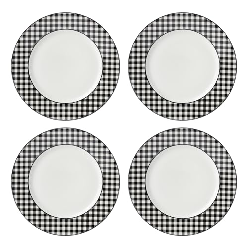 Gingham Black Halloween Dinner Plate Set for 4 - Porcelain Tableware