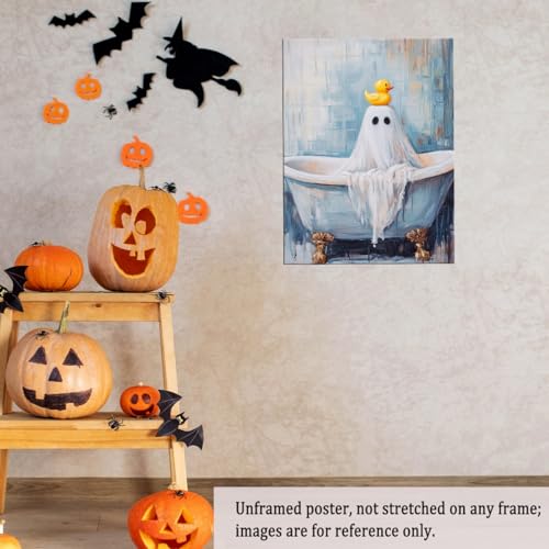 Unframed Halloween Ghost Wall Art with Rubber Ducky - Bathroom Decor 16x20in Variation of THIS listing
