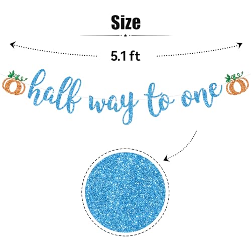Blue Glitter Pumpkin Half Birthday Banner for Baby Shower & Fall Celebrations