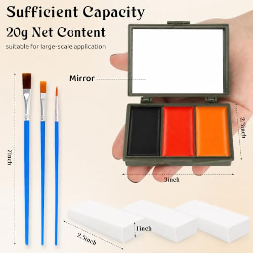 Black Red Orange Face Paint Set with Mirror & 3 Brushes + 3 Sponges - Halloween Makeup, Variation 11