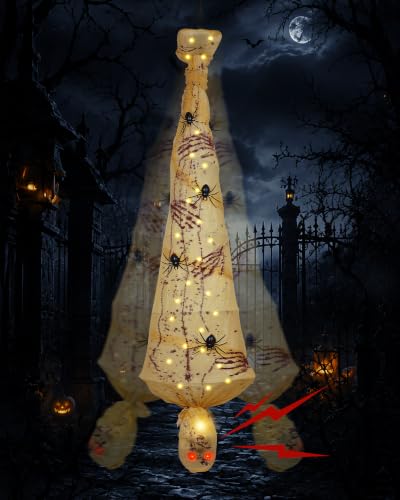 Halloween Animatronic Hanging Corpse Decoration with Lights & Sound - Indoor Outdoor Haunted House Prop