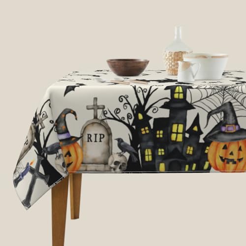 Halloween Tablecloth 54x54 Inch Square Witch Spiderweb Table Cover Water-Resistant