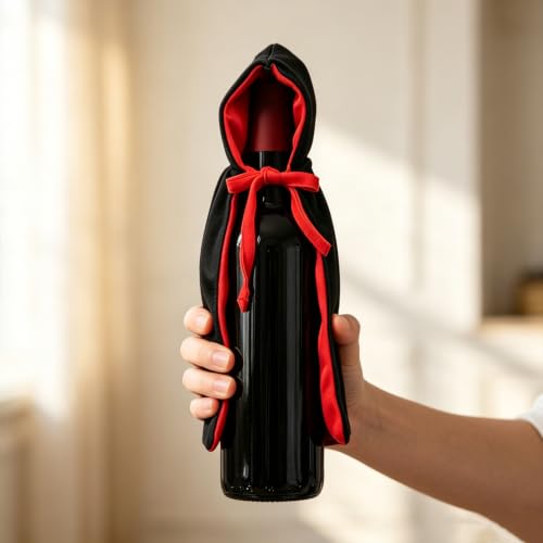 Halloween Vampire Cape Wine Bottle Cover Set with Hat - Festive Party Decor