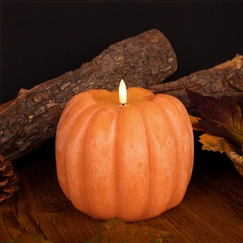 Flickering Flameless Pumpkin LED Candle - Orange Fall Decor, 4.9"H