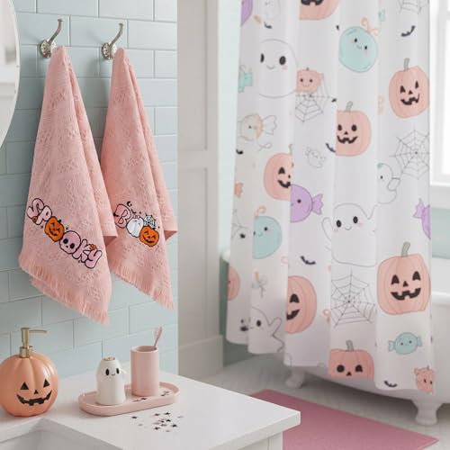 Halloween Pink Ghost Hand Towels - Cotton Bathroom & Kitchen Decor, 30x13 Inches