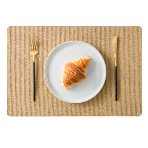 Faux Leather Placemats Set of 6 - Waterproof & Easy-Clean Table Mats, 17.8x11.8 inches, Yellow