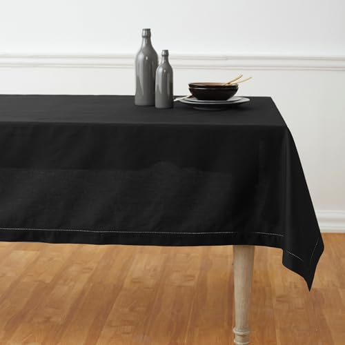 Cotton Linen Tablecloth Black 58 x 156 Inches Hemstitch Collection - Handcrafted