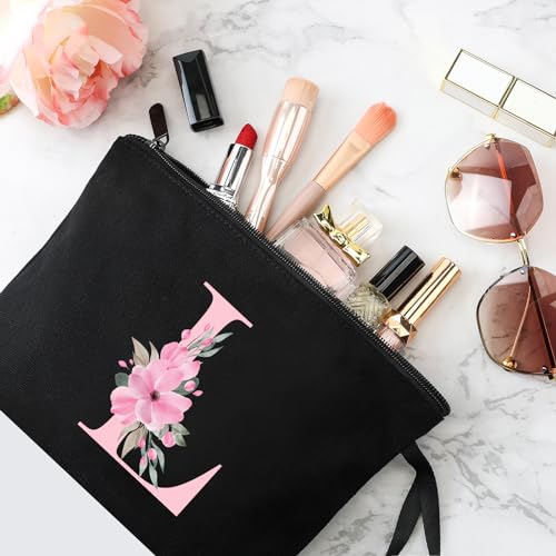 Large Black Personalized Makeup Bag for Women - Gift for Bridesmaid & Mom - Variation 02-Black / L
