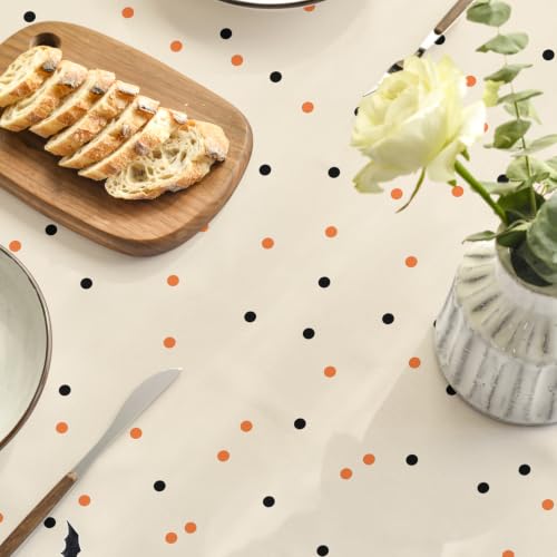 Halloween Tablecloth 90 Inch Round Jack-O-Lantern Ghost Cat Beige
