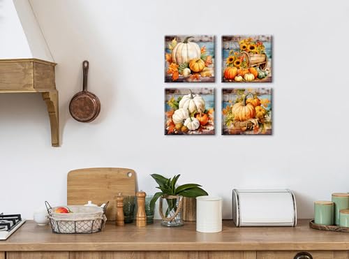 Autumn Pumpkin Wall Art Set - 12x12 Inch Farmhouse Canvas Prints - Variation of Pumpkin-3