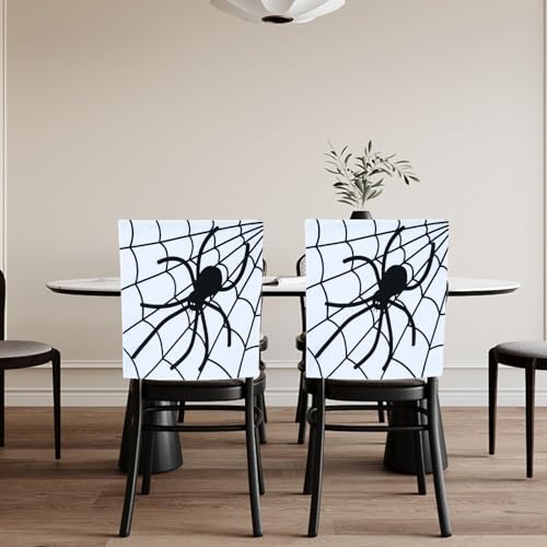Halloween Chair Covers Set of 4 - Skeleton and Spider Web Design, Spider Variation