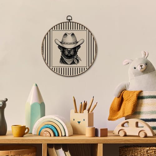 Rustic Western Cowboy Black Lab Round Wall Art - Animal Variation 38, 10x10in