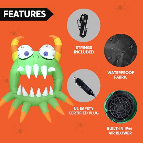 Halloween Inflatable Monster with LEDs for Yard & Car Decor - 4 ft Tall