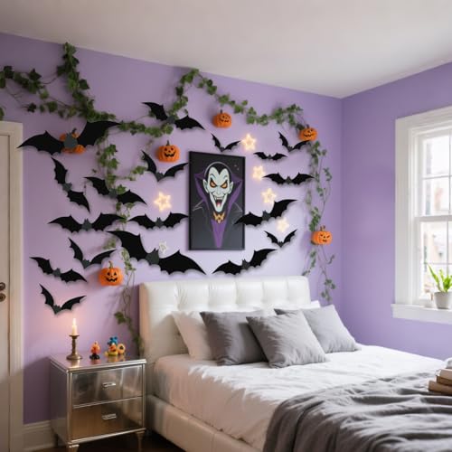 3D Halloween Bat Wall Decor - 140 Reusable PVC Bats for Home & Party