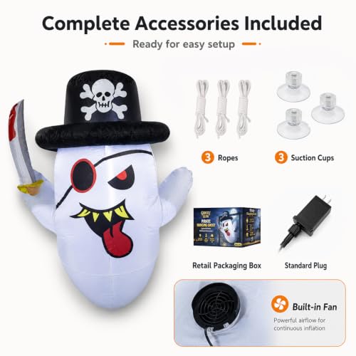Halloween Inflatable Pirate Ghost Window Decoration - 3.5FT with LED Lights