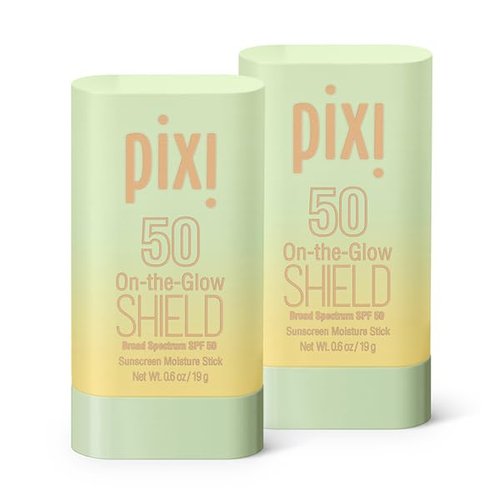 Pixi Beauty On-the-Glow SHIELD SPF 50 Sunscreen Stick - Lightweight, Hydrating & No White Cast | Travel Size, Vegan | 2-Pack (2x 0.6oz/19g)