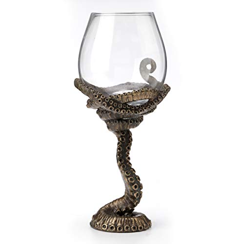 Steampunk Octopus Tentacle Wine Glass - Antique Bronze Finish 9.75 Inch