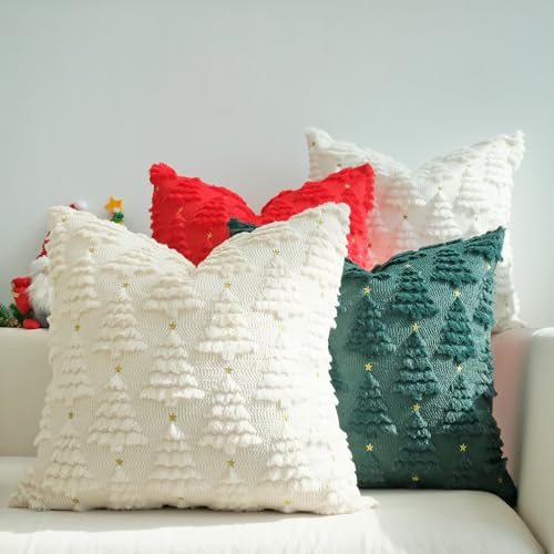 Decorative Pillow Covers Pack of 4 Faux Fur Christmas Tree 24x24 Inches