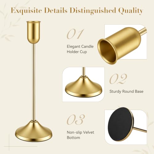 48 Pack Gold Metal Taper Candle Holders Set Vintage Style with Stable Bases - 3 Heights