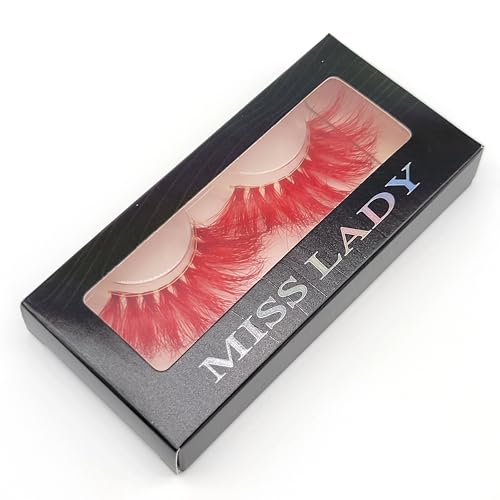 Red 3D Mink Eyelashes - Super Long 27mm False Lashes with Invisible Band, 1 Pair - M3D-460