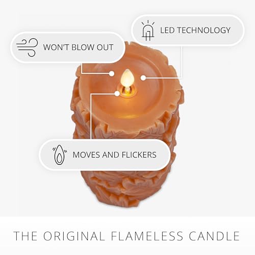 Marmalade Luminara Flameless Pillar Candle with Leaves - 3.5x6.5 Inches, Timer, Flickering Flame