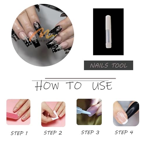 MISUD Long Square Press On Nails with Goth Black Cross Bow Design - 24 pcs - Variation 05917-01Black