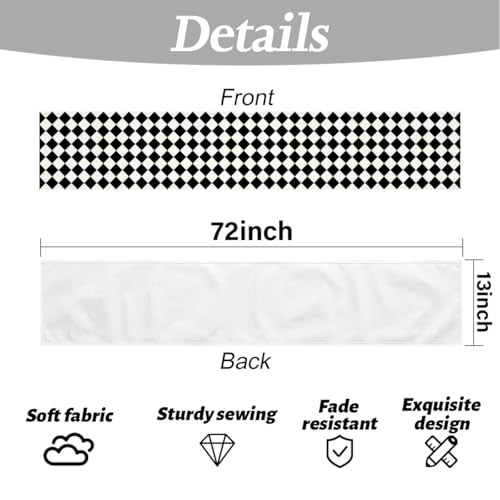 Geometric Pattern Black Beige Diamond Table Runner for Dining & Home Decor - 13x72 Inches