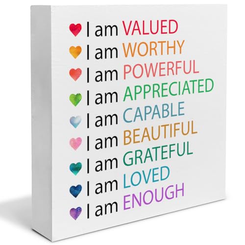 Positive Affirmations Wall Decor for Girls and Women - Inspirational Wooden Sign