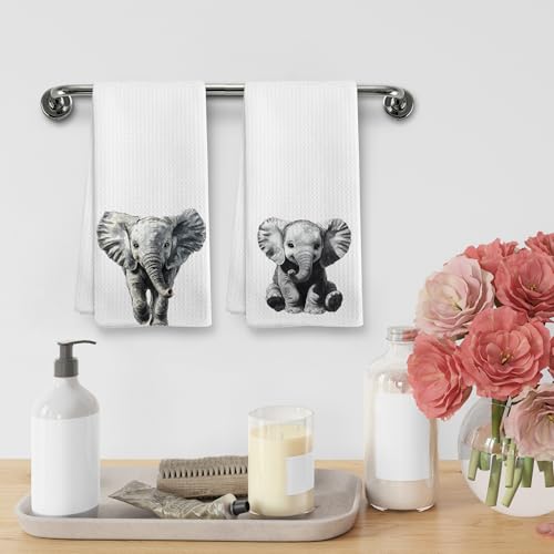 Elephant Kitchen Towels and Dishcloths Set - Nursery Decor Gifts, 16x24 Inches - Rustic Safari Jungle Theme - Variation: Elephant