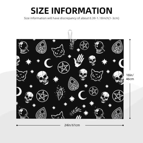 Skull Cat Moon Gothic Dish Drying Mat - 24x18 Inch Absorbent Kitchen Counter Pad - Halloween Decor