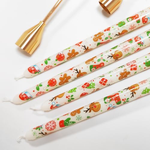 Christmas Elk Taper Candlesticks Set - Red & Green 10 Inch 4 Pack - Holiday Home Decor