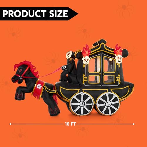 10 Ft Halloween Inflatable Carriage with LED Lights Outdoor Yard Decor