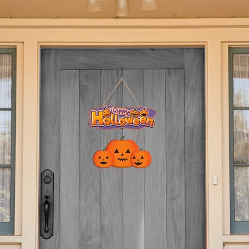 Happy Halloween Welcome Sign - Front Door & Wall Decor with Pumpkins - Connected Wooden Plaques - Variation: Happy Halloween