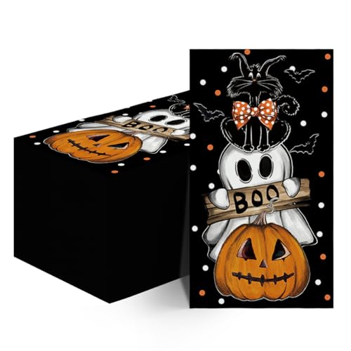 Halloween Paper Napkins 100 Pack - Orange Jack-O-Lantern Ghost Dots, 4.3x7.9 Inches