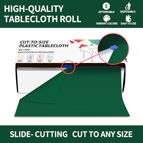 Green Plastic Table Cover Roll 54 x 1200 Inches Disposable Tablecloth for Events
