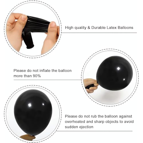 Black Silver Balloons Set - 12 Inch, 100 Pack with Ribbons - Variation of Black Silver