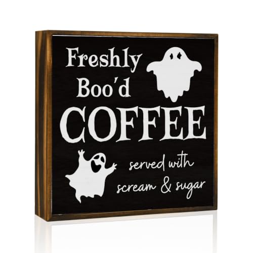 Halloween Coffee Wood Sign - Ghost Black Decor for Table, Home & Office - Variation: Coffee