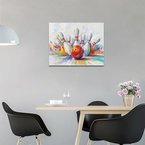 Bowling Wall Art Canvas Print - Colorful Street Graffiti Bowling Artwork for Gym & Living Room 16x12