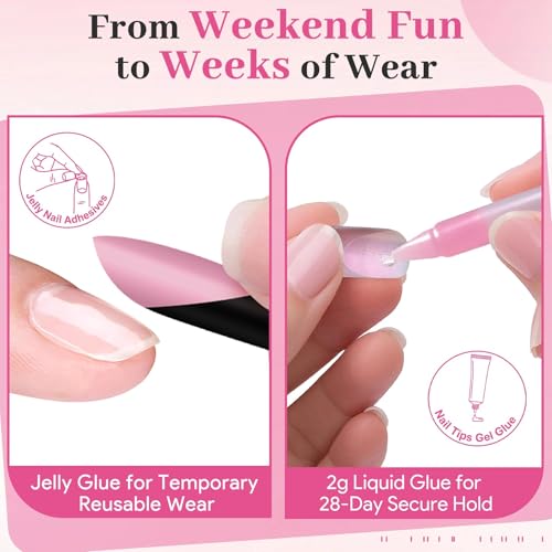 Black French Tip Press On Nails and Toenails Set 60 Pcs - Pink & Black Variation