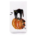 Halloween Kitchen & Bath Towels - Black Cat & Pumpkin Decor, 16x24 Inches - Fall Black Cat Variation