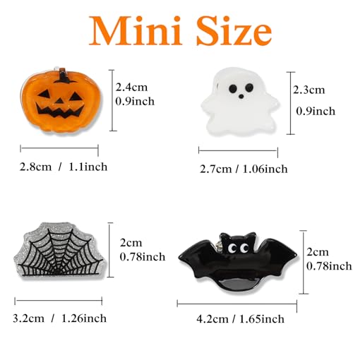 Mini Halloween Hair Clips Set - Pumpkin Ghost Skeleton Spide Web, Color 1