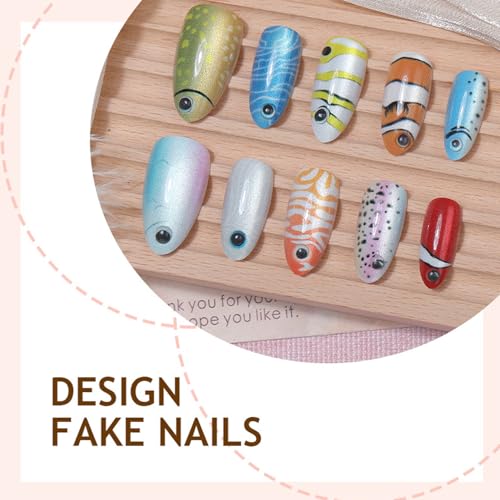 Almond Colorful Fish Press On Nails - Tropical Ocean Fish Design, Summer 30Pcs - Variation 7